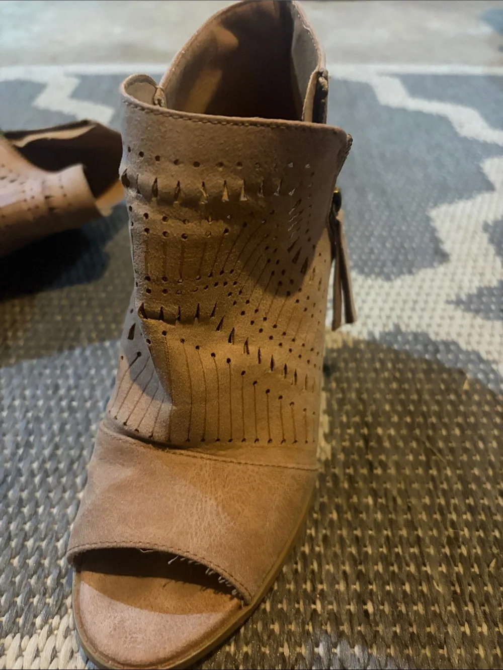 Maurices Taupe Perforated Peep-Toe Ankle Booties